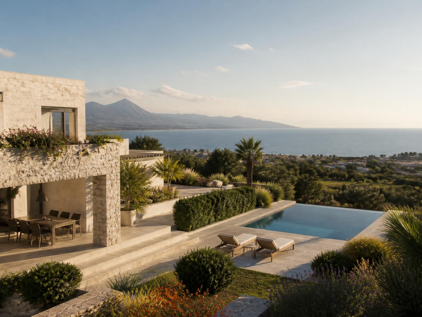 North Cyprus coastal residence with pool and mountain views